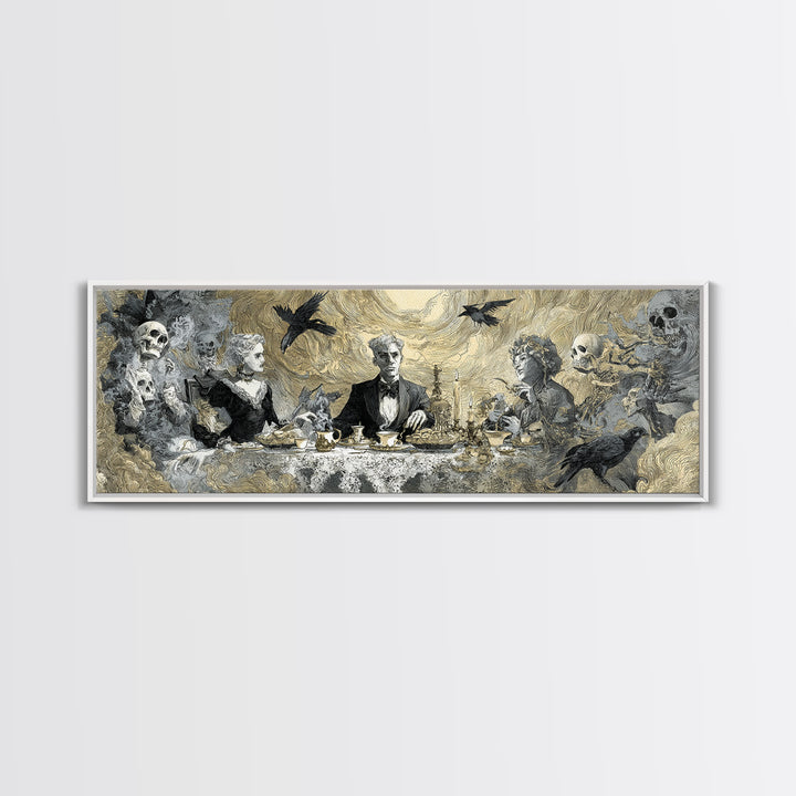 The Zombie Picnic, Decadent Gothic Art, Extra Wide Wall Art, Dark Halloween Decor, Framed Canvas Print, Halloween Wall Art