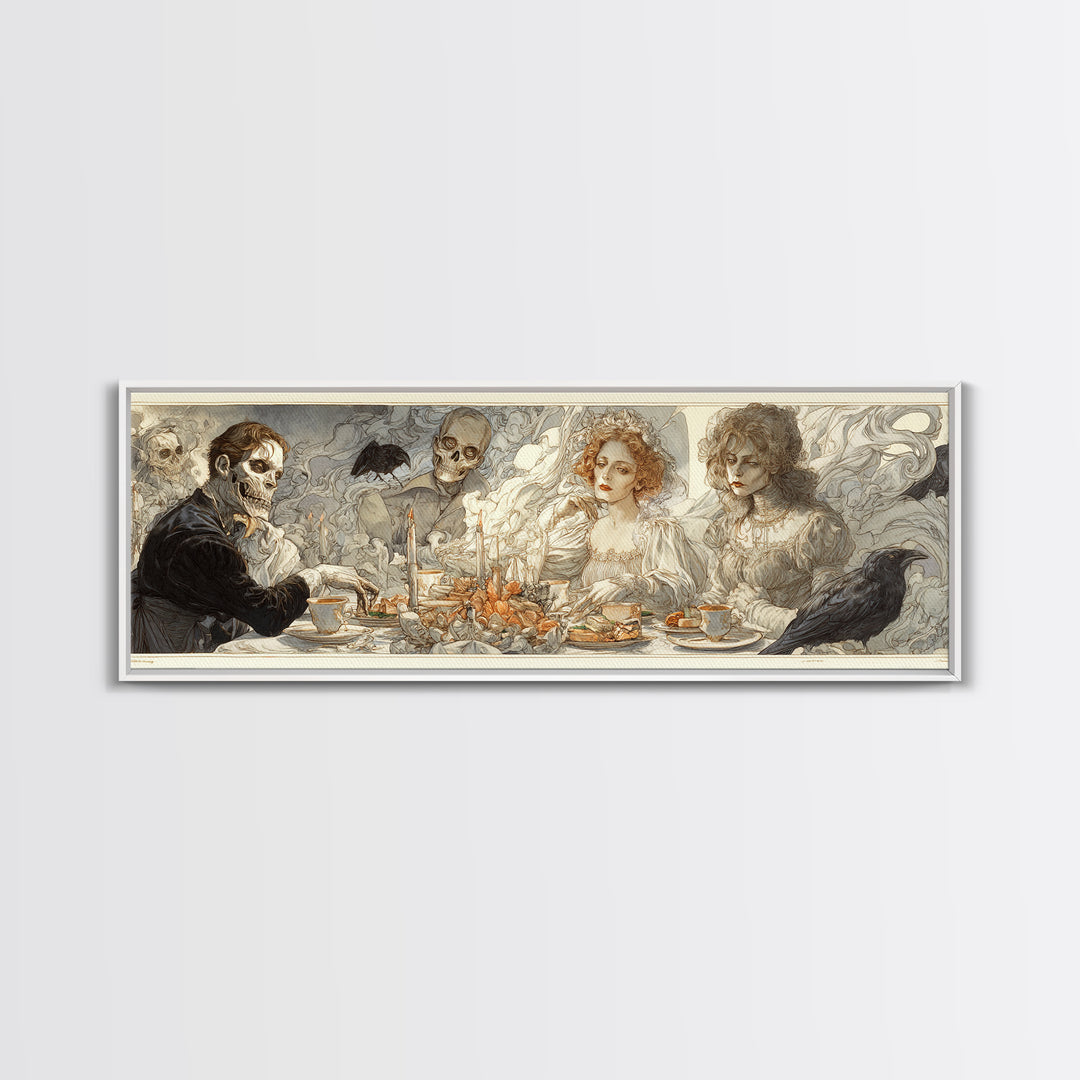 The Zombie Picnic, Symbolist Death Art, Extra Wide Wall Art, Dark Halloween Decor, Canvas Print, Halloween Wall Art