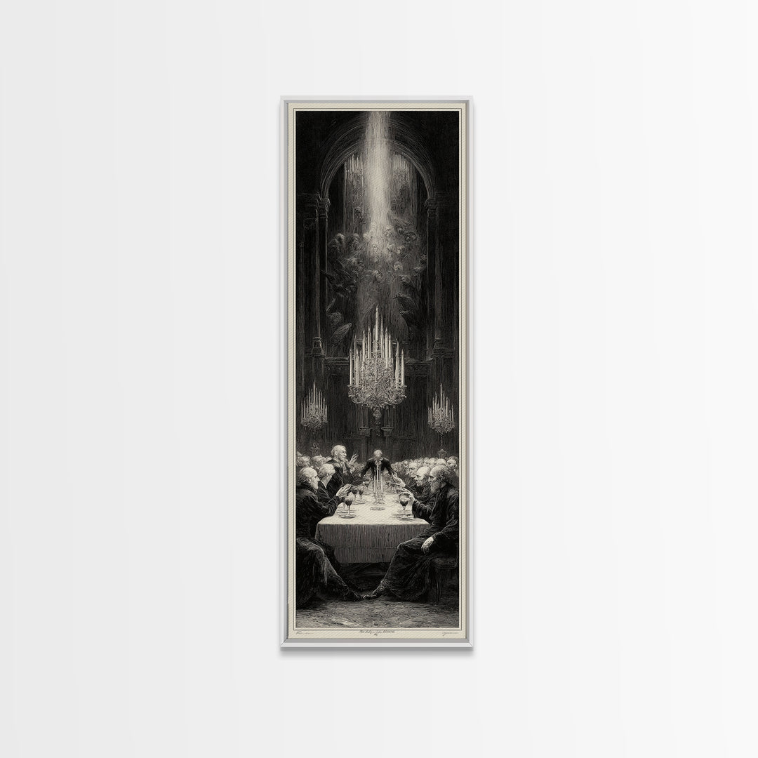 The Vampire Banquet, Gothic Engraving Art, Tall Narrow Wall Art, Dark Fantasy Wall Art, Framed Canvas Print, Halloween Wall Art