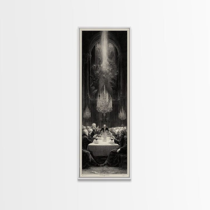 The Vampire Banquet, Gothic Engraving Art, Tall Narrow Wall Art, Dark Fantasy Wall Art, Framed Canvas Print, Halloween Wall Art