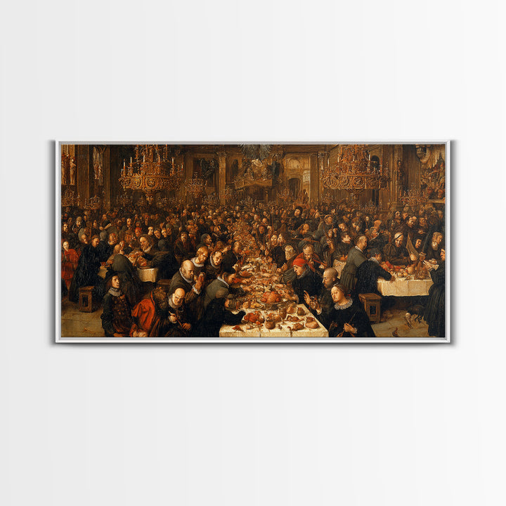 The Vampire Banquet, Northern Renaissance Horror, Wide Panoramic Art, Dark Halloween Decor, Canvas Print, Halloween Wall Art