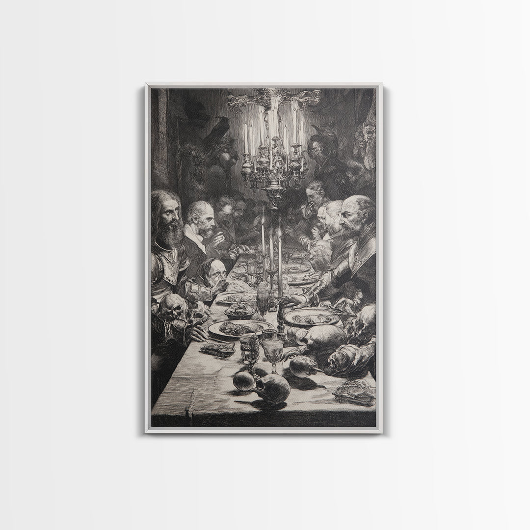 The Vampire Banquet, Renaissance Engraving Art, Vertical Wall Art, Dark Halloween Decor, Canvas Print, Halloween Wall Art, Horror Wall Art