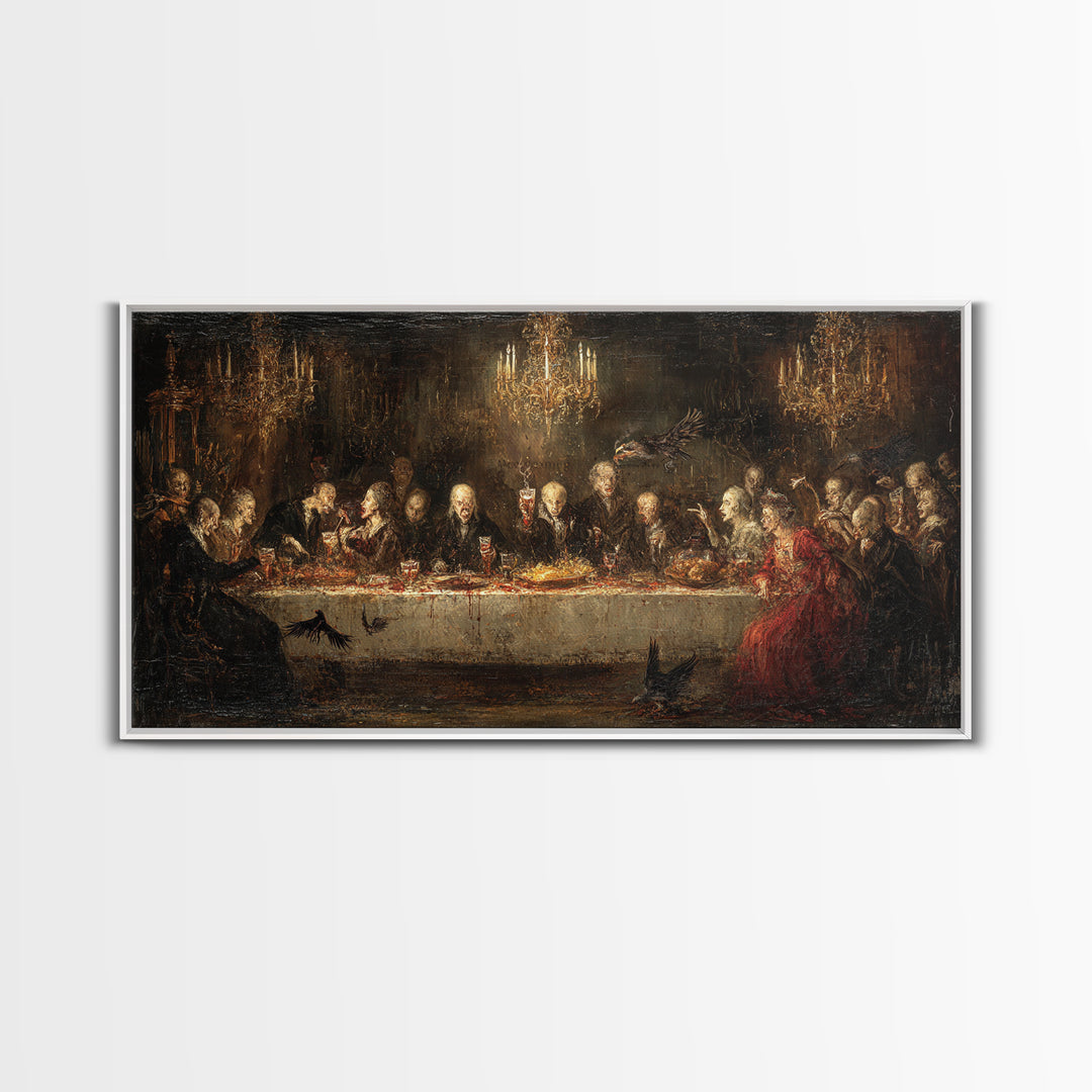 The Vampire Banquet, Dark Romantic Horror Art, Wide Panoramic Art, Dark Halloween Decor, Framed Canvas Print, Halloween Wall Art