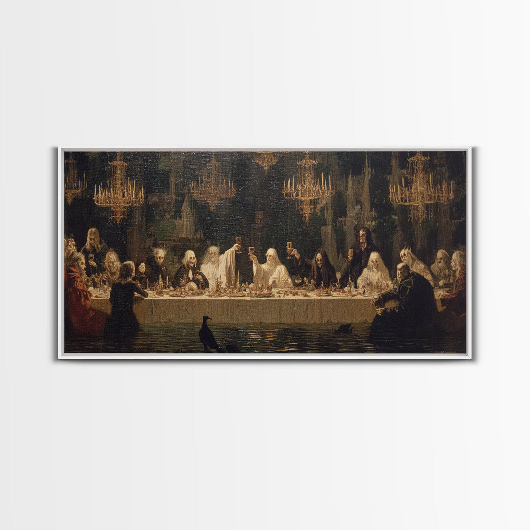 The Vampire Banquet, Symbolist Gothic Landscape, Wide Panoramic Art, Dark Halloween Decor, Canvas Print, Halloween Wall Art