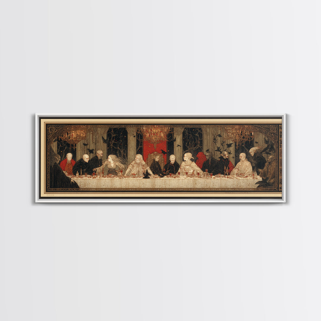 The Vampire Banquet, Symbolist Death Art, Extra Wide Wall Art, Dark Halloween Decor, Framed Canvas Print, Halloween Wall Art
