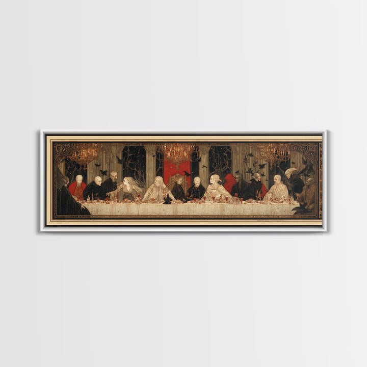The Vampire Banquet, Symbolist Death Art, Extra Wide Wall Art, Dark Halloween Decor, Framed Canvas Print, Halloween Wall Art
