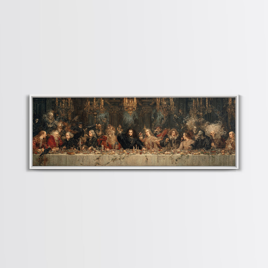 The Vampire Banquet, Symbolist Etching Art, Extra Wide Wall Art, Dark Halloween Decor, Canvas Print, Halloween Wall Art