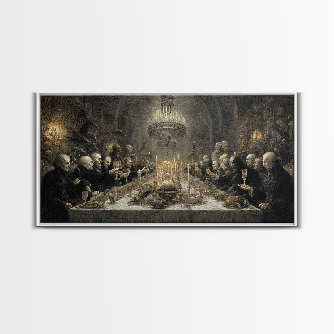 The Vampire Banquet, Expressionist Nightmare Art, Wide Panoramic Art, Dark Fantasy Wall Art, Framed Canvas Print, Halloween Wall Art