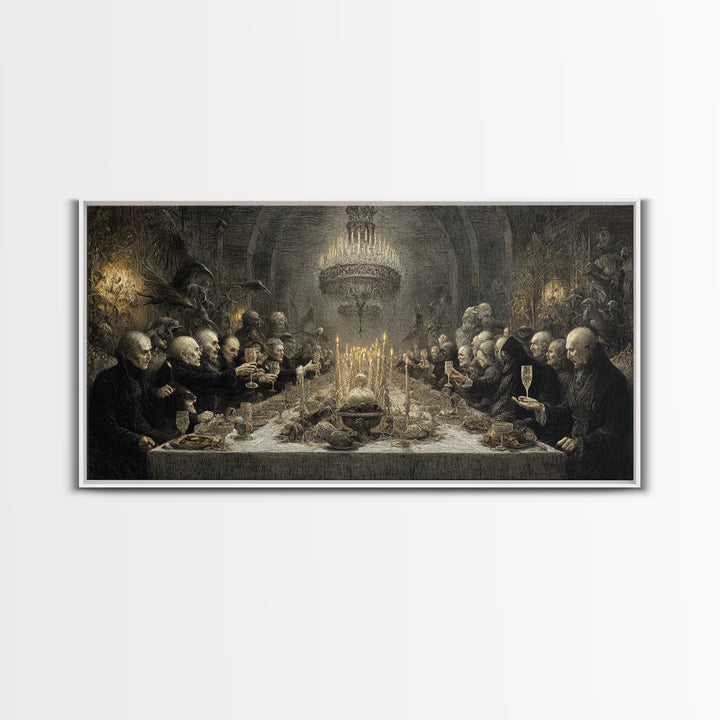 The Vampire Banquet, Expressionist Nightmare Art, Wide Panoramic Art, Dark Fantasy Wall Art, Framed Canvas Print, Halloween Wall Art