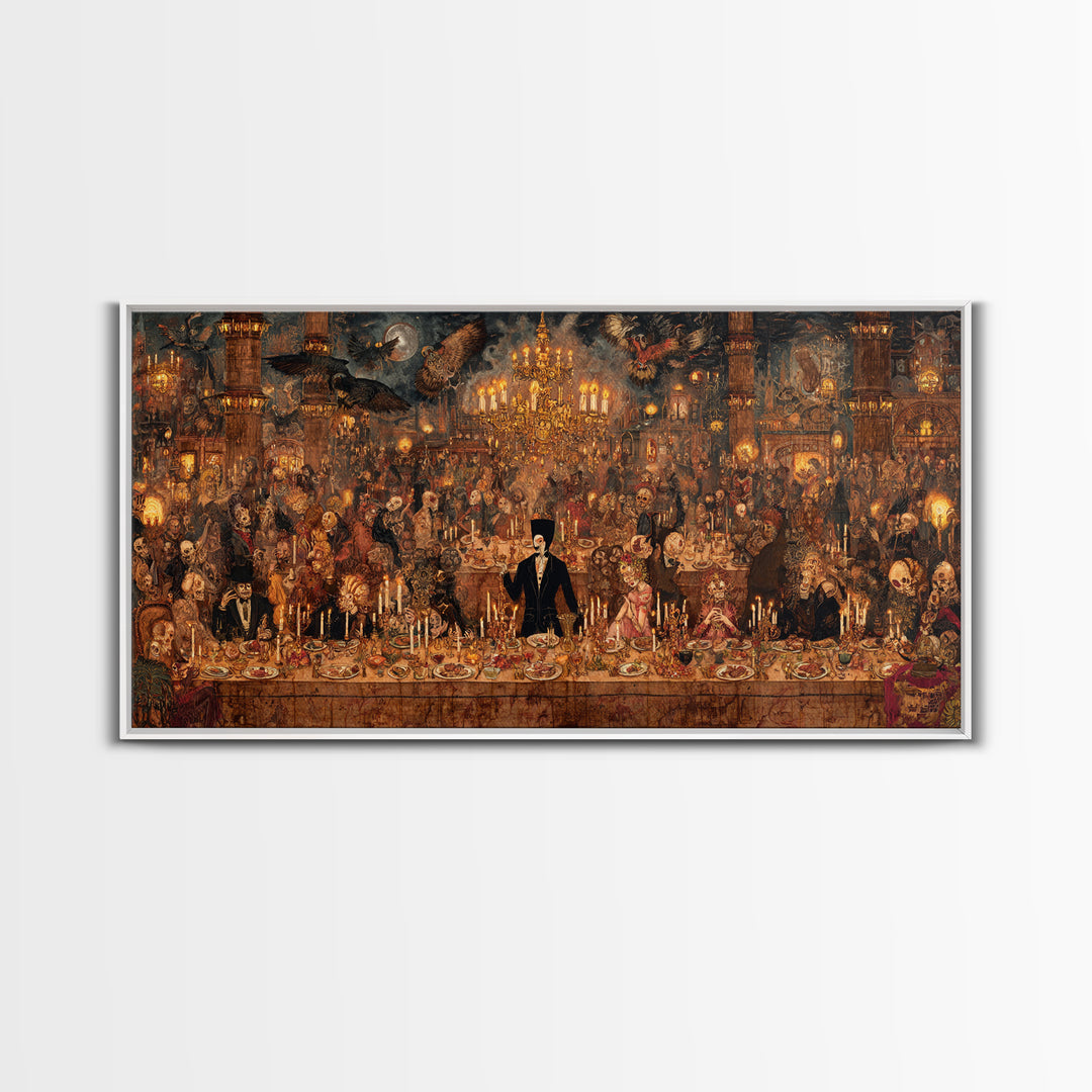 The Vampire Banquet, Grotesque Carnival Art, Wide Panoramic Art, Dark Halloween Decor, Canvas Print, Halloween Wall Art, Spooky Wall Decor