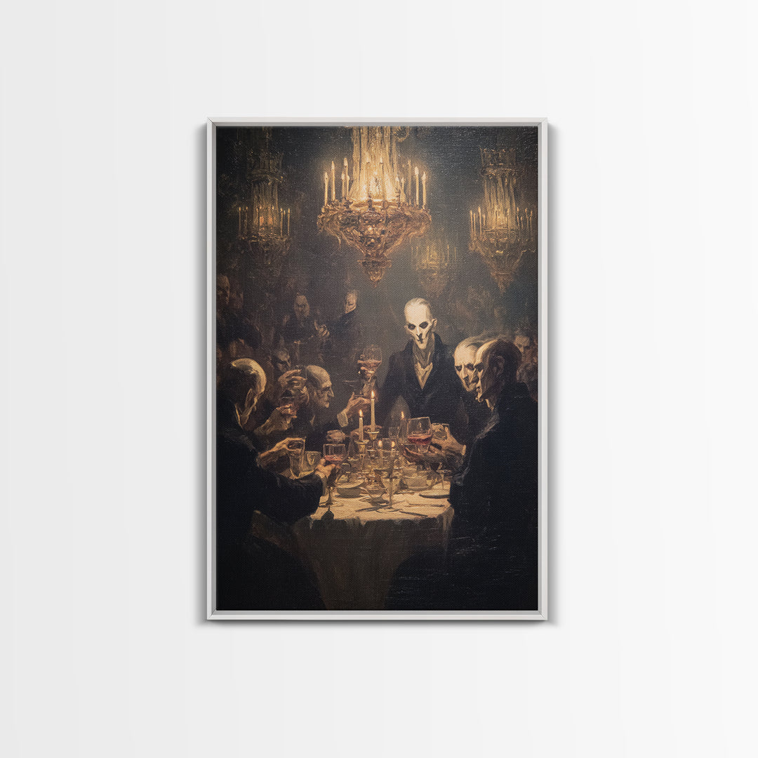The Vampire Banquet, Expressionist Gothic Art, Vertical Wall Art, Dark Fantasy Wall Art, Framed Canvas Print, Halloween Wall Art