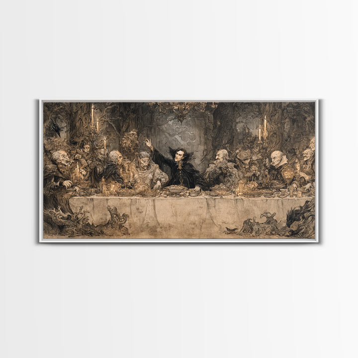 The Vampire Banquet, Gothic Storybook Art, Wide Panoramic Art, Dark Fantasy Wall Art, Canvas Print, Halloween Wall Art