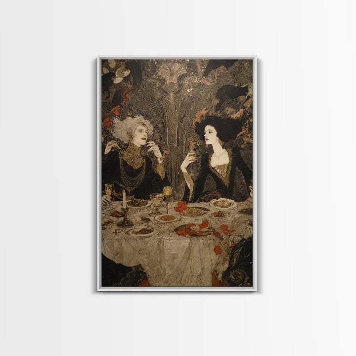 The Vampire Banquet, Stained Glass Gothic Art, Vertical Wall Art, Dark Halloween Decor, Canvas Print, Halloween Wall Art