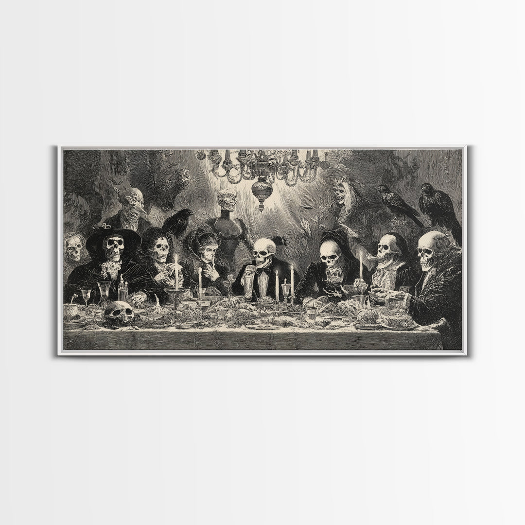 The Vampire Banquet, Macabre Folk Print Art, Wide Panoramic Art, Dark Fantasy Wall Art, Framed Canvas Print, Halloween Wall Art