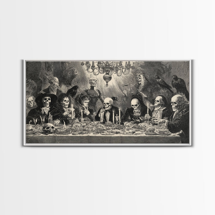 The Vampire Banquet, Macabre Folk Print Art, Wide Panoramic Art, Dark Fantasy Wall Art, Framed Canvas Print, Halloween Wall Art