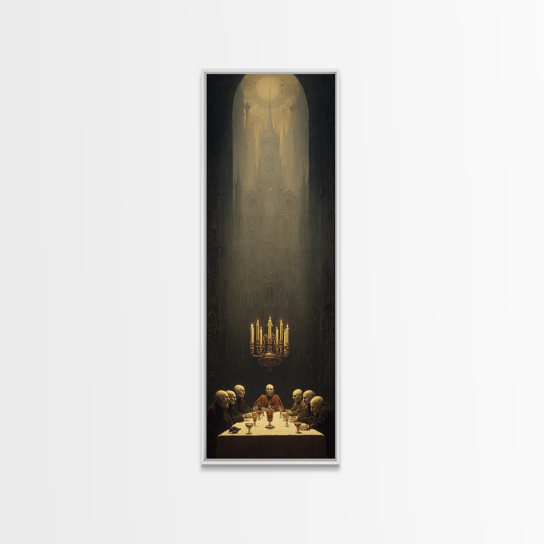 The Vampire Banquet, Surreal Apocalyptic Art, Tall Narrow Wall Art, Dark Halloween Decor, Framed Canvas Print, Halloween Wall Art