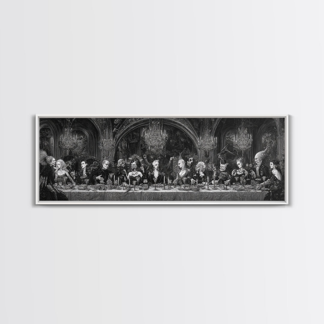 The Vampire Banquet, Biomechanical Horror Art, Extra Wide Wall Art, Dark Halloween Decor, Canvas Print, Halloween Wall Art, Horror Wall Art