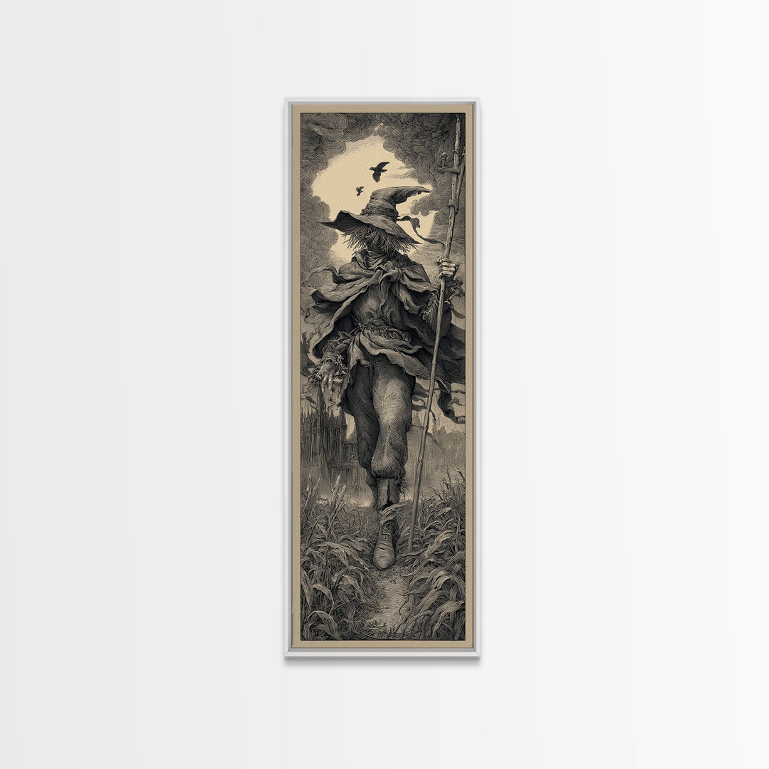 The Scarecrow Uprising, Gothic Engraving Art, Tall Narrow Wall Art, Dark Fantasy Wall Art, Canvas Print, Halloween Wall Art