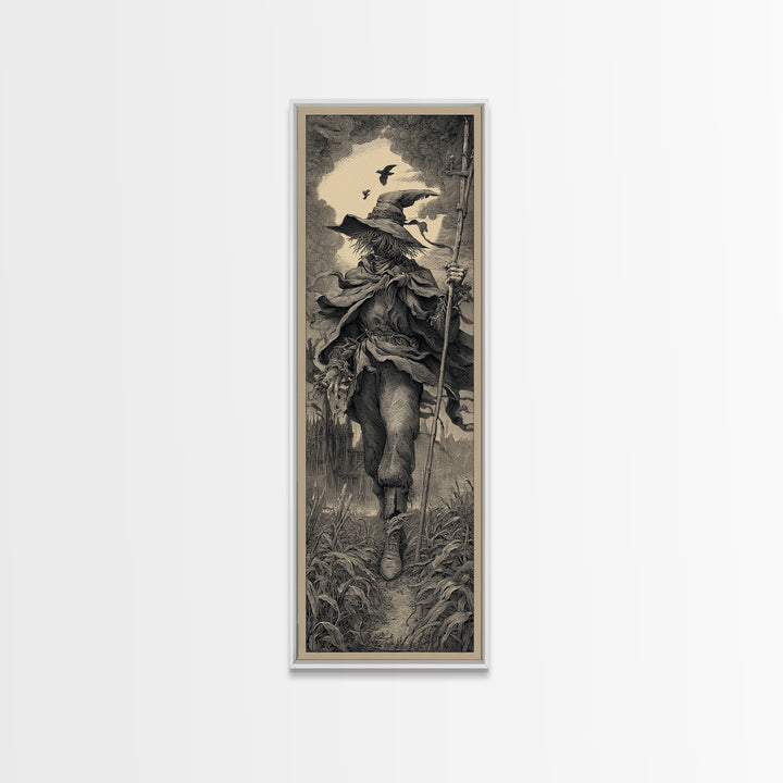 The Scarecrow Uprising, Gothic Engraving Art, Tall Narrow Wall Art, Dark Fantasy Wall Art, Canvas Print, Halloween Wall Art