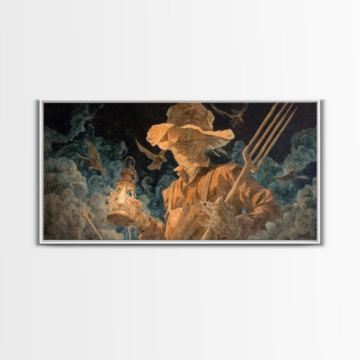 The Scarecrow Uprising, Visionary Gothic Art, Wide Panoramic Art, Dark Halloween Decor, Canvas Print, Halloween Wall Art