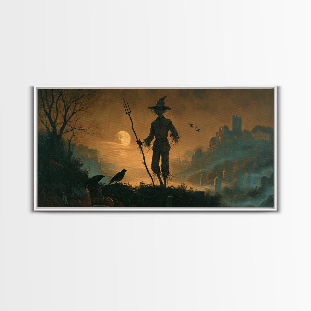 The Scarecrow Uprising, Romantic Gothic Landscape, Wide Panoramic Art, Macabre Wall Art, Canvas Print, Halloween Wall Art