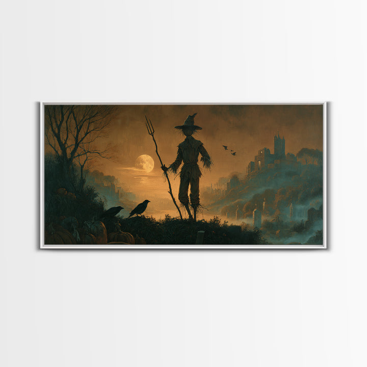 The Scarecrow Uprising, Romantic Gothic Landscape, Wide Panoramic Art, Macabre Wall Art, Canvas Print, Halloween Wall Art
