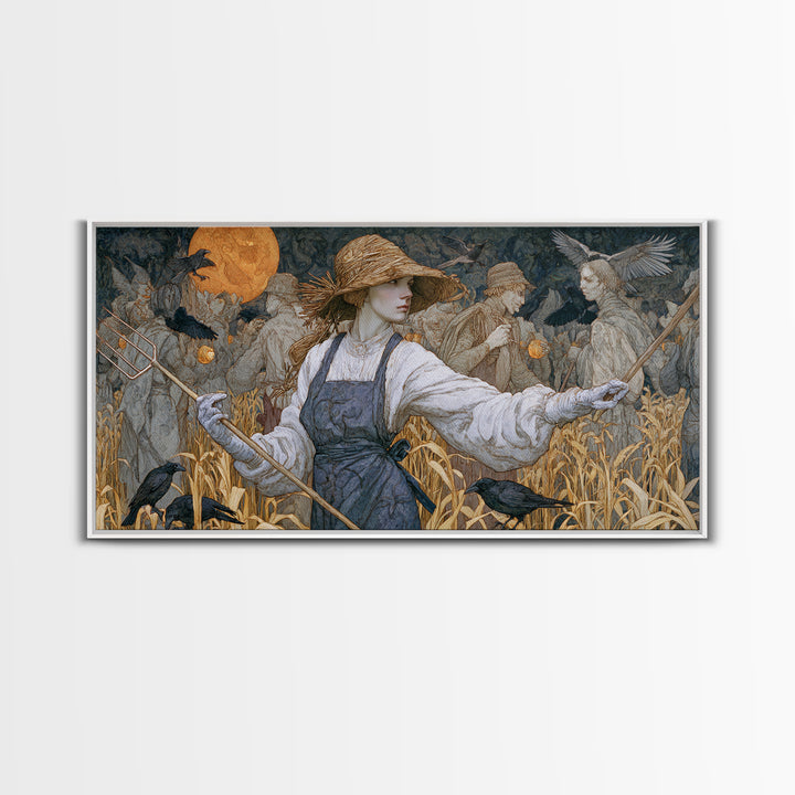 The Scarecrow Uprising, Symbolist Death Art, Wide Panoramic Art, Macabre Wall Art, Framed Canvas Print, Halloween Wall Art