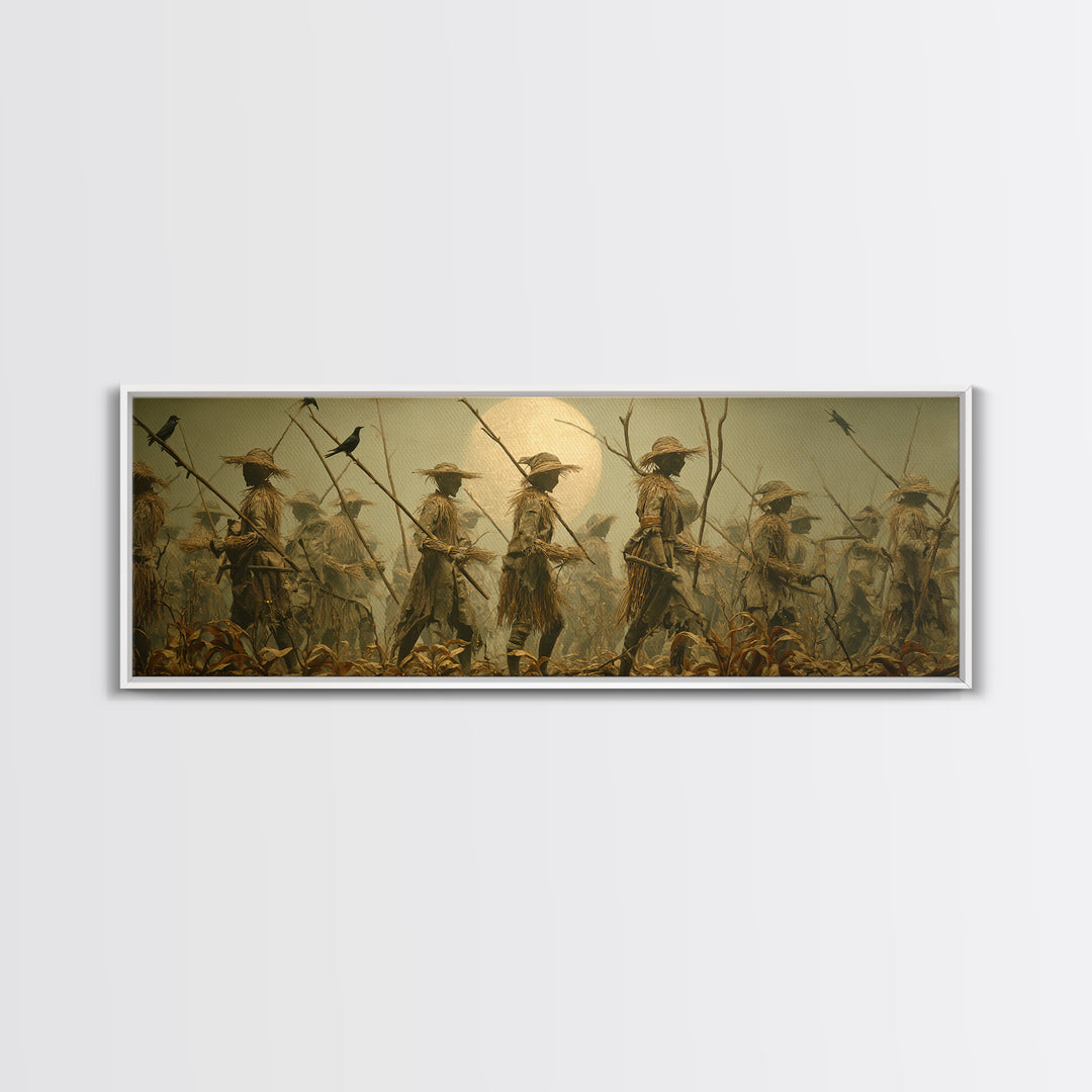 The Scarecrow Uprising, Surreal Apocalyptic Art, Extra Wide Wall Art, Macabre Wall Art, Canvas Print, Halloween Wall Art