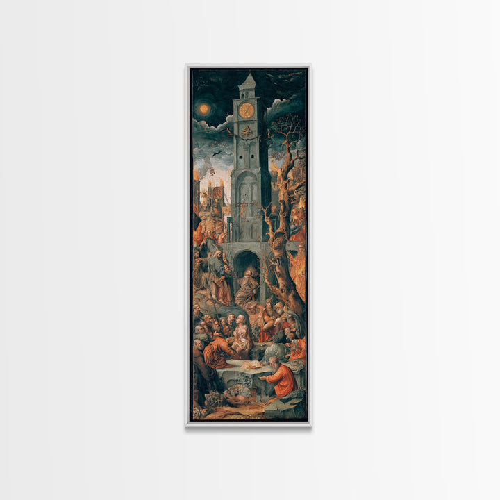 The Thirteenth Bell, Dark Renaissance Art, Tall Narrow Wall Art, Gothic Horror Wall Art, Framed Canvas Print, Halloween Wall Art