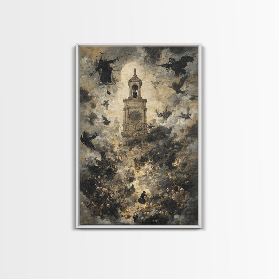 The Thirteenth Bell, Dark Romantic Horror Art, Vertical Wall Art, Dark Halloween Decor, Framed Canvas Print, Halloween Wall Art