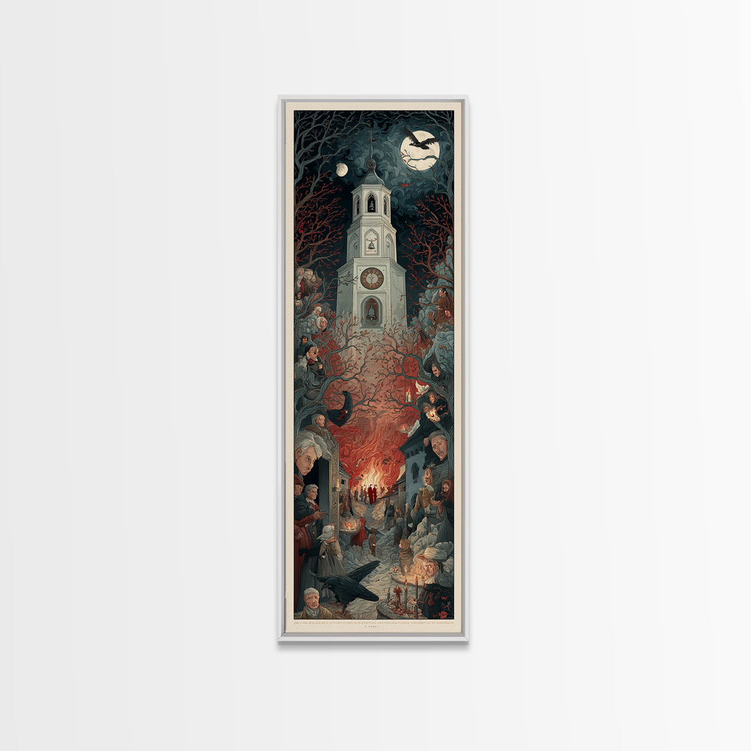 The Thirteenth Bell, Visionary Gothic Art, Tall Narrow Wall Art, Dark Fantasy Wall Art, Framed Canvas Print, Halloween Wall Art