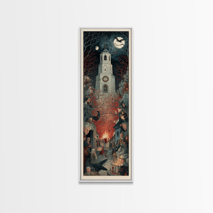 The Thirteenth Bell, Visionary Gothic Art, Tall Narrow Wall Art, Dark Fantasy Wall Art, Framed Canvas Print, Halloween Wall Art