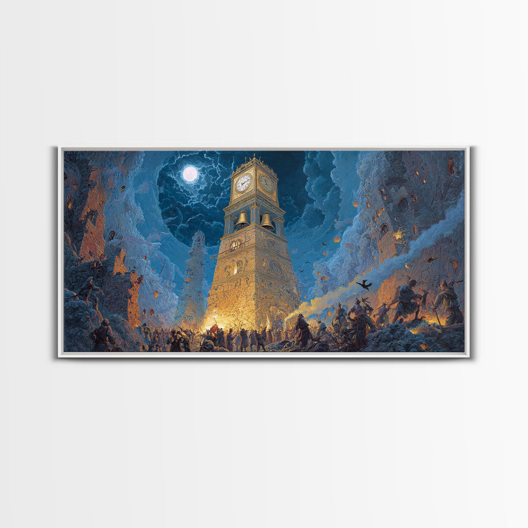 The Thirteenth Bell, Apocalyptic Romantic Art, Wide Panoramic Art, Gothic Horror Wall Art, Framed Canvas Print, Halloween Wall Art