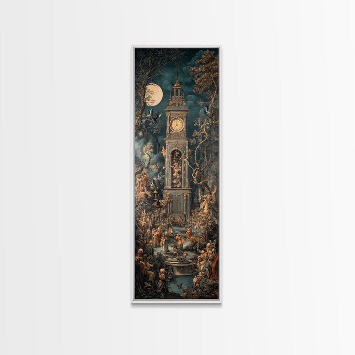 The Thirteenth Bell, Ornate Symbolist Art, Tall Narrow Wall Art, Dark Fantasy Wall Art, Framed Canvas Print, Halloween Wall Art