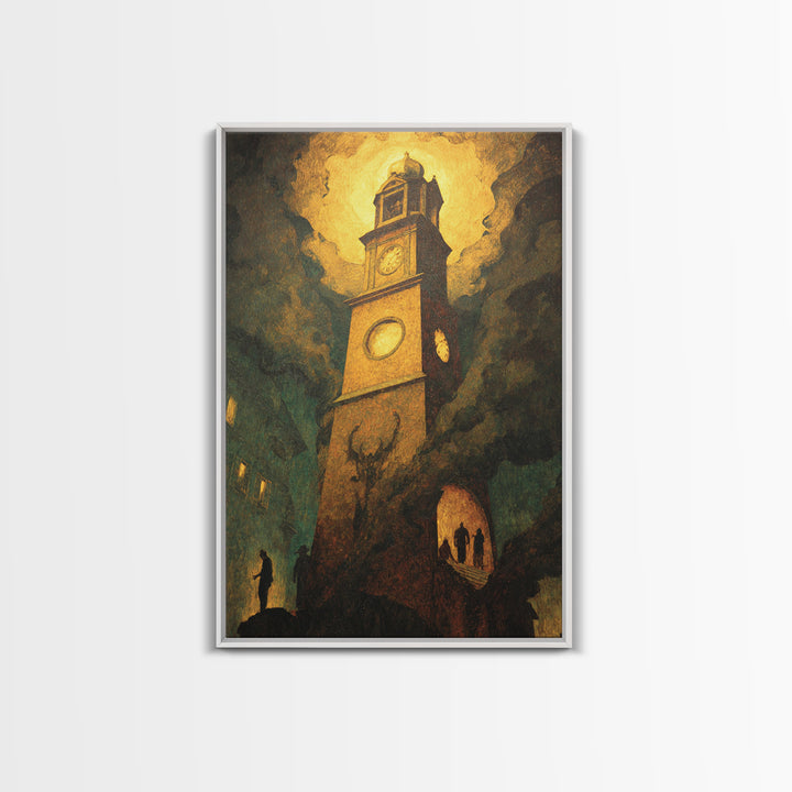 The Thirteenth Bell, Dark Symbolist Art, Vertical Wall Art, Dark Halloween Decor, Framed Canvas Print, Halloween Wall Art