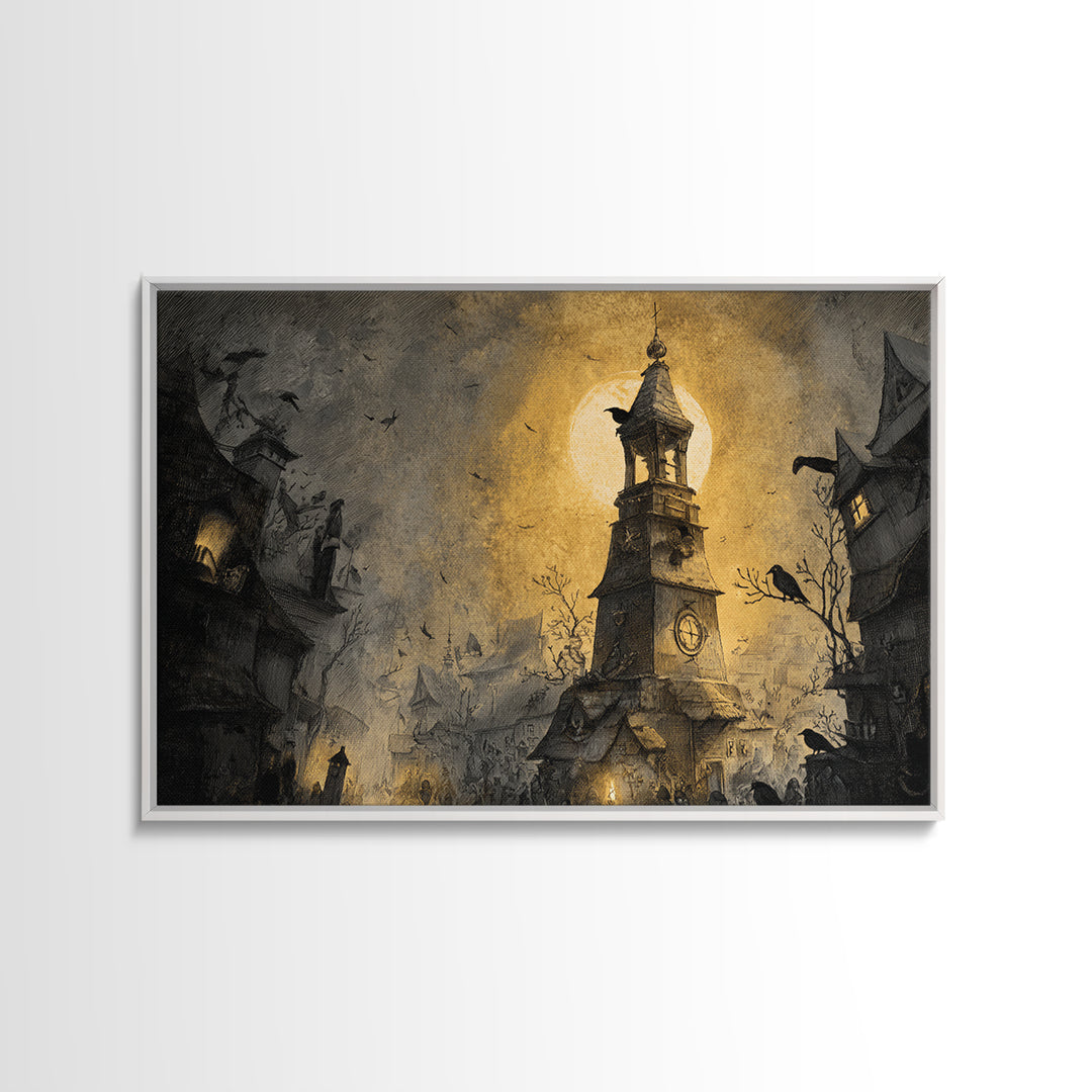 The Thirteenth Bell, Expressionist Nightmare Art, Landscape Wall Art, Dark Halloween Decor, Canvas Print, Halloween Wall Art