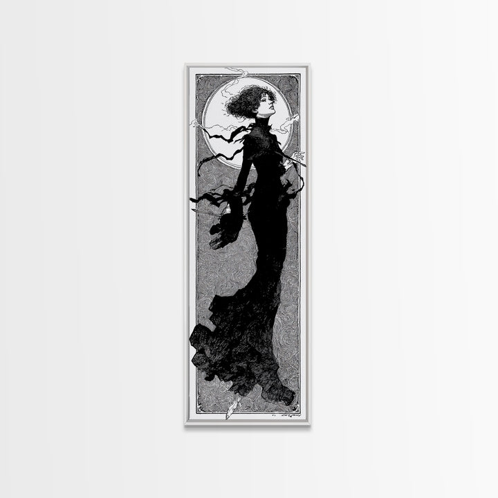 The Thirteenth Bell, Decadent Line Art, Tall Narrow Wall Art, Dark Fantasy Wall Art, Framed Canvas Print, Halloween Wall Art