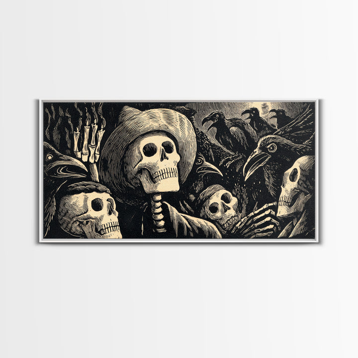 The Thirteenth Bell, Macabre Folk Print Art, Wide Panoramic Art, Macabre Wall Art, Canvas Print, Halloween Wall Art