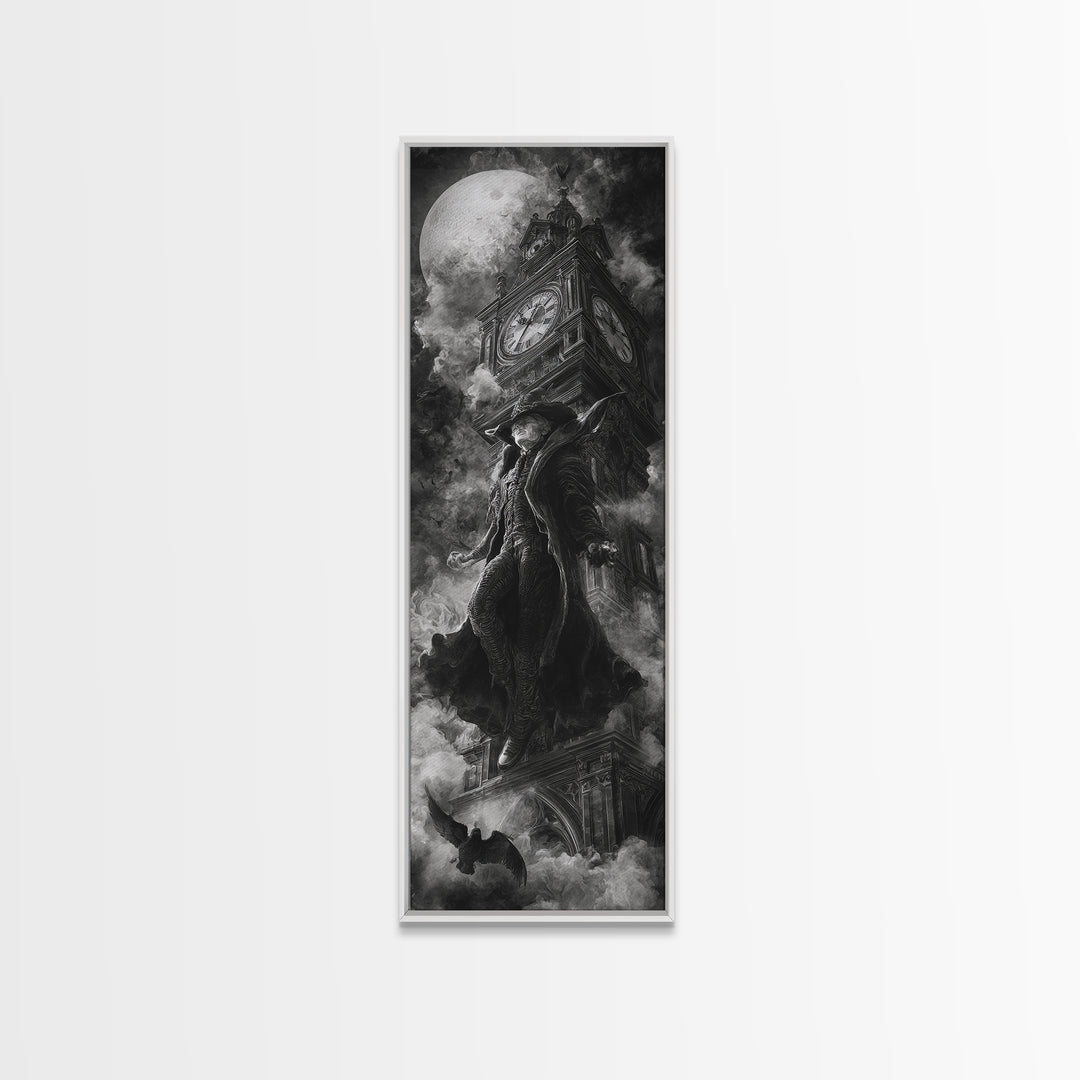 The Thirteenth Bell, Biomechanical Horror Art, Tall Narrow Wall Art, Gothic Horror Wall Art, Framed Canvas Print, Halloween Wall Art