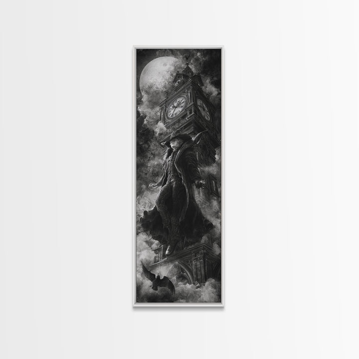 The Thirteenth Bell, Biomechanical Horror Art, Tall Narrow Wall Art, Gothic Horror Wall Art, Framed Canvas Print, Halloween Wall Art