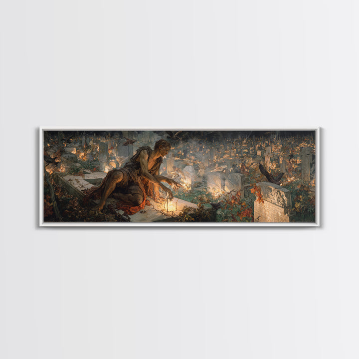 The Cemetery Lantern Festival, Dark Renaissance Art, Extra Wide Wall Art, Gothic Horror Wall Art, Canvas Print