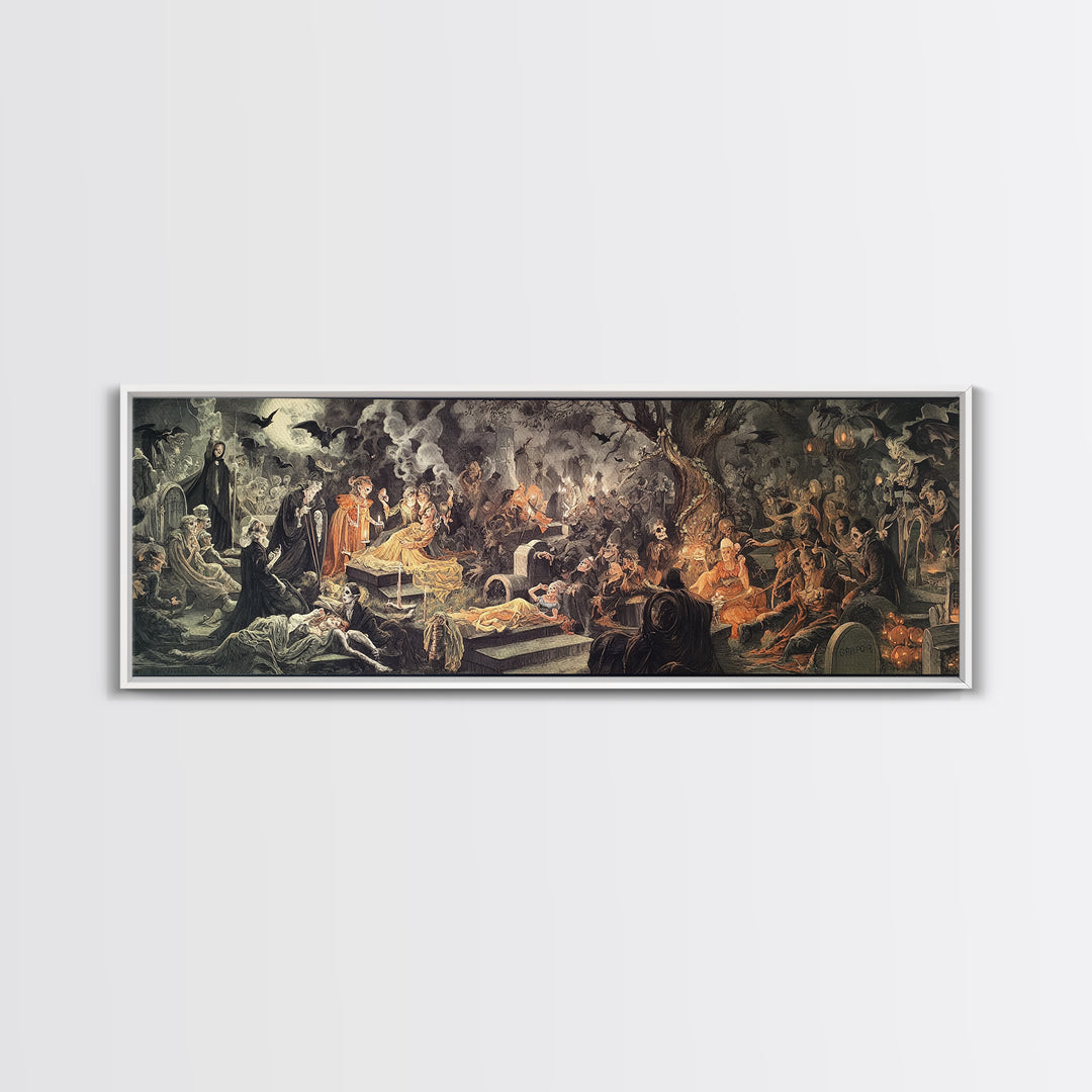 The Cemetery Lantern Festival, Gothic Nightmare Art, Extra Wide Wall Art, Dark Fantasy Wall Art, Canvas Print, Halloween Wall Art