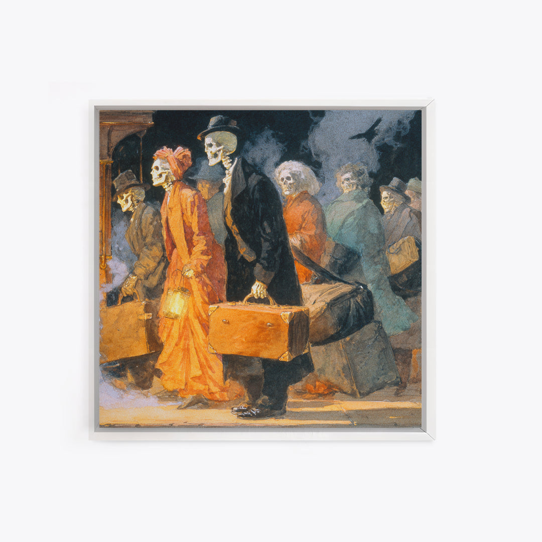 The Ghost Train Arrival, Danse Macabre Art, Square Wall Art, Gothic Horror Wall Art, Framed Canvas Print