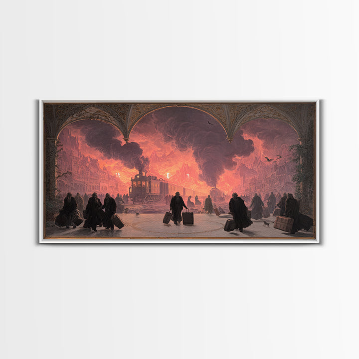 The Ghost Train Arrival, Apocalyptic Romantic Art, Wide Panoramic Art, Gothic Horror Wall Art, Canvas Print, Halloween Wall Art