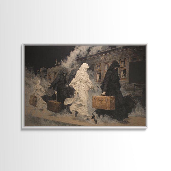 The Ghost Train Arrival, Symbolist Gothic Landscape, Landscape Wall Art, Macabre Wall Art, Framed Canvas Print, Halloween Wall Art