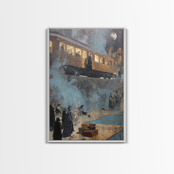 The Ghost Train Arrival, Ornate Symbolist Art, Vertical Wall Art, Dark Fantasy Wall Art, Canvas Print, Halloween Wall Art