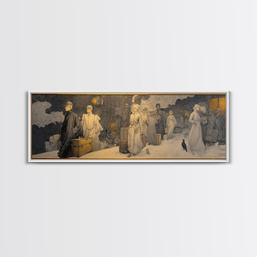 The Ghost Train Arrival, Symbolist Death Art, Extra Wide Wall Art, Dark Fantasy Wall Art, Framed Canvas Print, Halloween Wall Art
