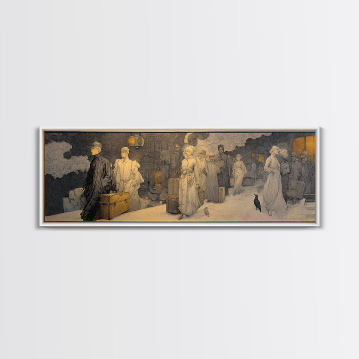 The Ghost Train Arrival, Symbolist Death Art, Extra Wide Wall Art, Dark Fantasy Wall Art, Framed Canvas Print, Halloween Wall Art