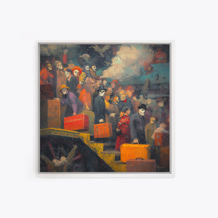 The Ghost Train Arrival, Grotesque Carnival Art, Square Wall Art, Macabre Wall Art, Framed Canvas Print, Halloween Wall Art