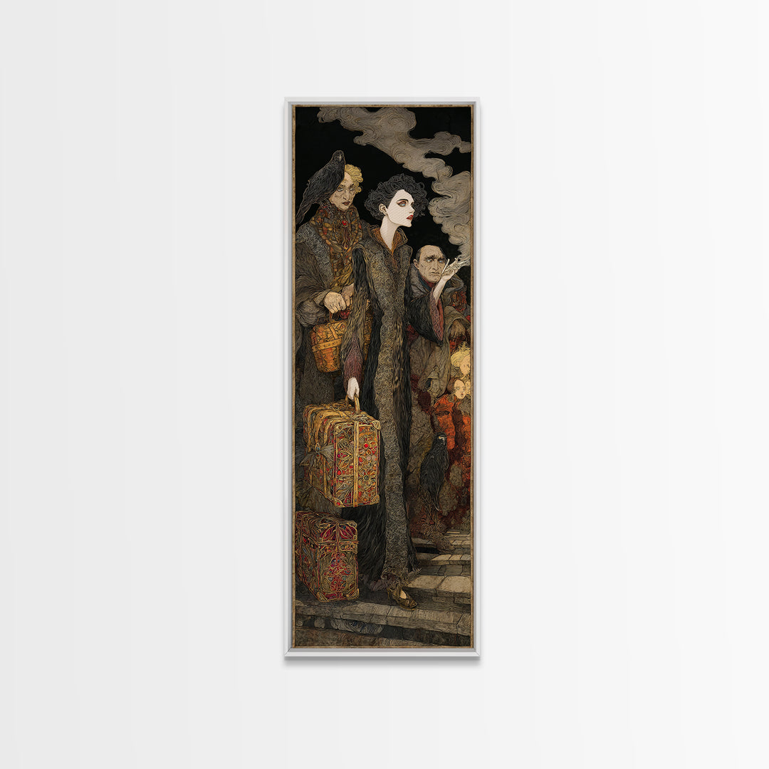 The Ghost Train Arrival, Stained Glass Gothic Art, Tall Narrow Wall Art, Macabre Wall Art, Canvas Print, Halloween Wall Art